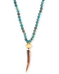 Nest Jewelry Long Beaded Cuprite Necklace W Horn Pendant 32