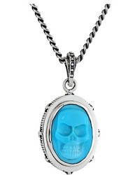 King Baby Studio Oval Bezel Pendant Necklace W Carved Turquoise Skull