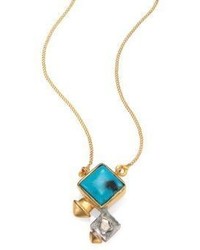 Shana Gulati Larissa Uncut Polki Diamond Square Howlite Turquoise 18k Yellow Gold Vermeil Pendant Necklace