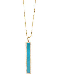 Jennifer Meyer Vertical Turquoise Diamond Bar Pendant Necklace