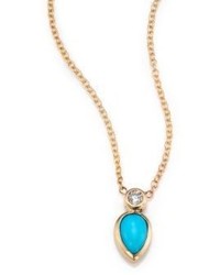 Zoe Chicco Diamond Turquoise 14k Yellow Gold Pendant Necklace