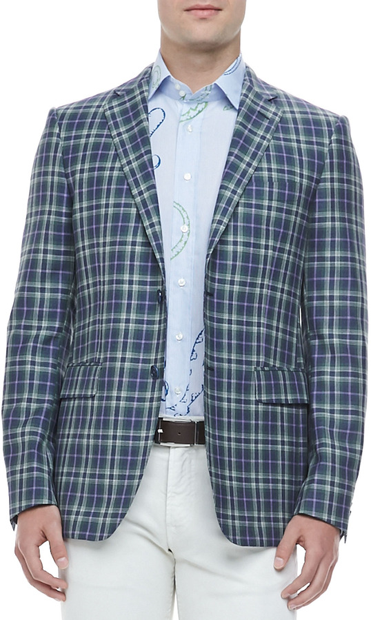 Etro Two Button Plaid Blazer Bluegreen, $1,420 | Neiman Marcus 
