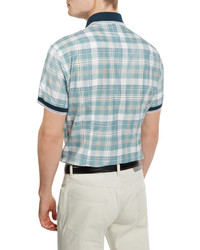Brioni Plaid Short Sleeve Shirt With Contrast Trim Aqua
