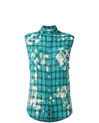 Aquamarine Plaid Sleeveless Button Down Shirt