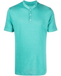120% Lino Band Collar Short Sleeved Polo Shirt