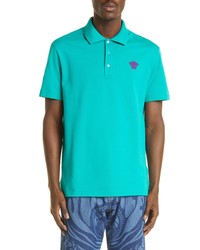 Versace Medusa Applique Cotton Polo Shirt In Turquoise At Nordstrom