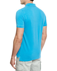 Kiton Piqu Snap Front Polo Shirt Aqua
