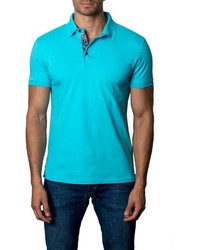 Jared Lang Short Sleeve Cotton Blend Polo Shirt Aqua