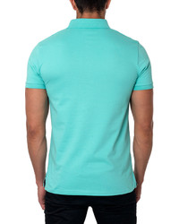 Jared Lang Short Sleeve Cotton Blend Polo Shirt Turquoise