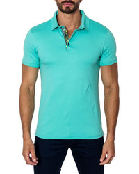 Jared Lang Short Sleeve Cotton Blend Polo Shirt Turquoise