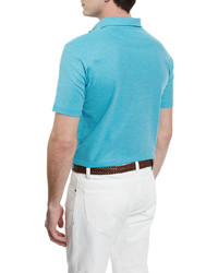 Isaia Short Sleeve Pique Polo Shirt Aqua