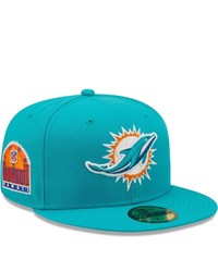 New Era Aqua Miami Dolphins 1993 Pro Bowl Side Patch Orange Undervisor 59fify Fitted Hat