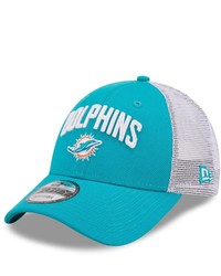 New Era Aquawhite Miami Dolphins Team Title Trucker 9forty Snapback Hat