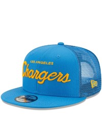 New Era Powder Blue Los Angeles Chargers Script Trucker 9fifty Snapback Hat