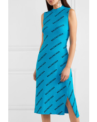 Balenciaga Wrap Effect Printed Ribbed Knit Midi Dress