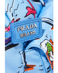 Prada Printed Textured Leather Trimmed Canvas Backpack Blue