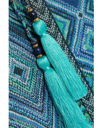 Matthew Williamson Pompom Trimmed Printed Silk Chiffon Coverup Turquoise