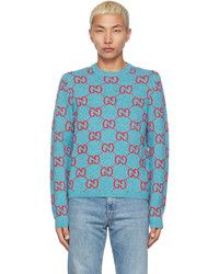 Gucci Blue Knit Gg Sweater