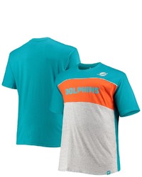 FANATICS Branded Aquaheathered Gray Miami Dolphins Big Tall Color Block T Shirt