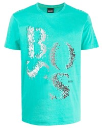 BOSS Deconstructed Logo Print Cotton T Shirt