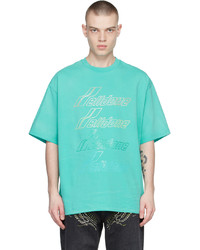 We11done Green Iridescent Logo Bleached T Shirt