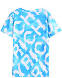 Letters Print Blue T Shirt