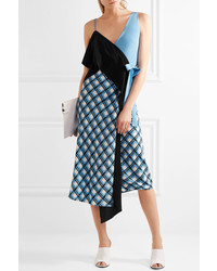 Diane von Furstenberg Draped Printed Silk Blend Wrap Dress Blue