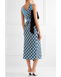Diane von Furstenberg Draped Printed Silk Blend Wrap Dress Blue