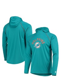 STARTE R Aqua Miami Dolphins Raglan Long Sleeve Hoodie T Shirt