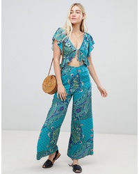 ASOS DESIGN Ruffle Jumpsuit In Paisley Print With Cut Out Detail