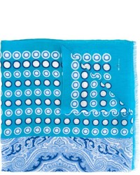 Aquamarine Print Linen Scarf