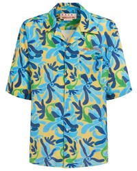 Aquamarine Print Linen Short Sleeve Shirt