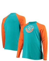 New Era Aquaorange Miami Dolphins Big Tall League Raglan Long Sleeve T Shirt