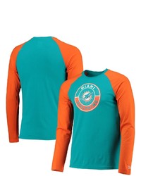 New Era Aquaorange Miami Dolphins League Raglan Long Sleeve T Shirt