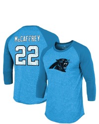 Majestic Threads Fanatics Branded Christian Mccaffrey Blue Carolina Panthers Team Player Name Number Tri Blend Raglan 34 Sleeve T Shirt