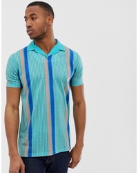 ASOS DESIGN Relaxed Longline Revere Polo With Vertical Stripe