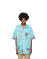 Gucci Blue Paper Effect Paradise Lost Bowling Shirt