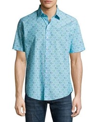 Zachary Prell Cobb Foliage Print Sport Shirt Turquoise