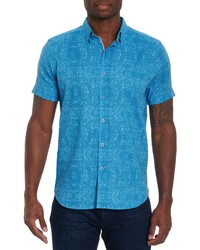 Robert Graham Harpswell Short Sleeve Button Up Shirt In Teal At Nordstrom