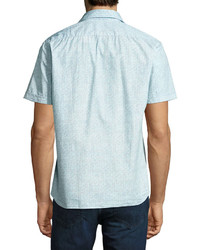 Neiman Marcus Marble Print Short Sleeve Shirt Turquoise
