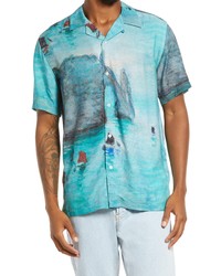 Topman Monet Boat Print Short Sleeve Button Up Shirt