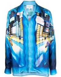 Aquamarine Print Silk Long Sleeve Shirt