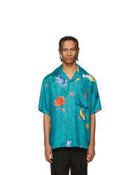 Aquamarine Print Silk Short Sleeve Shirt