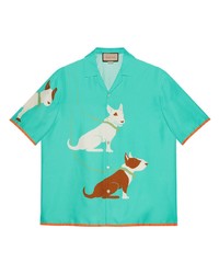 Gucci Dog Print Silk Shirt