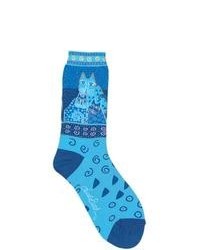 Laurel Burch Blue Felines Socks