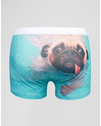 Asos Trunks With Swimming Pug Print In Microfibre