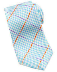 Neiman Marcus Houndstooth Print Striped Silk Tie Aqua