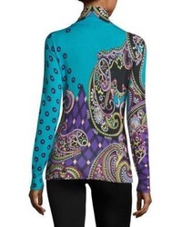 Etro Printed Silk Cashmere Turtleneck Sweater