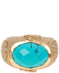 Melinda Maria 14k Gold Plated Larissa Turquoise White Cz Ring Size 7