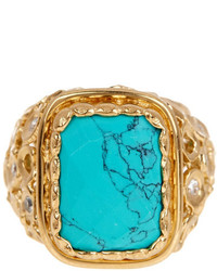 Melinda Maria 14k Gold Plated Wally Turquoise White Cz Ring Size 7